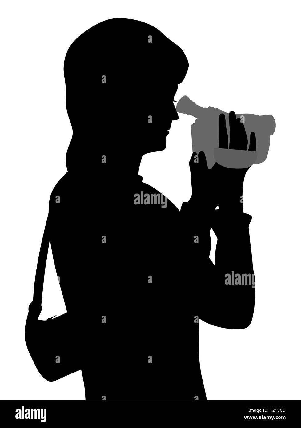 Woman with video camera, looking through viewfinder. Stock Vector