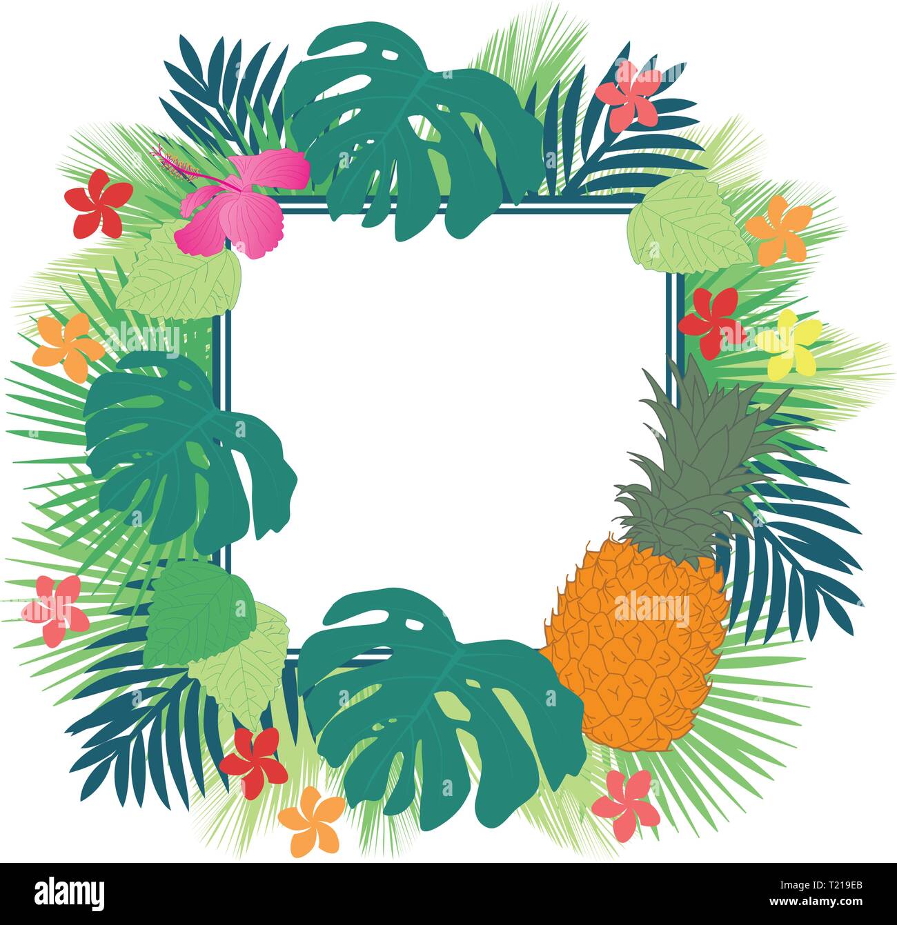 pineapple fruit and tropic leaves frame Stock Vector Image & Art - Alamy