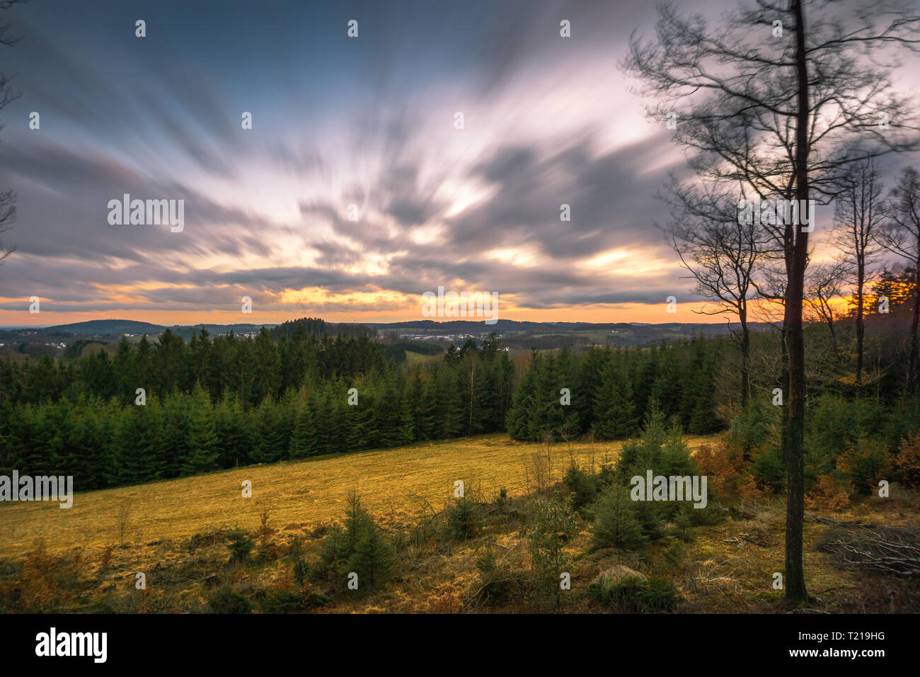 long exposure cloudscape over the Sauerland Stock Photo