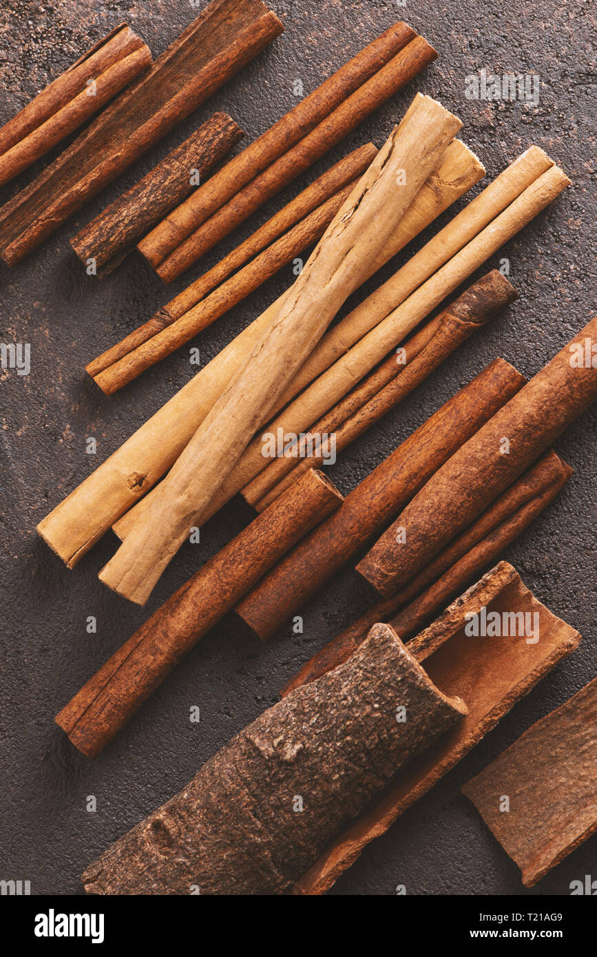 Various types of cinnamon sticks, copy space Stock Photo Alamy