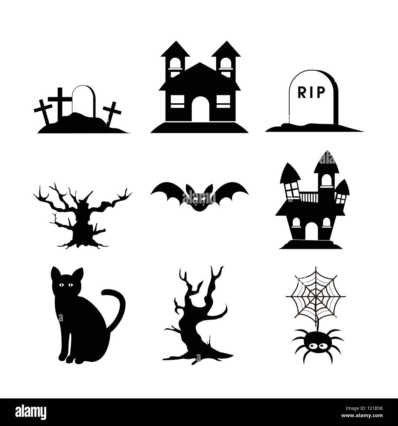 Printable Halloween Silhouette - Halloween Silhouette Set Icon Vector Illustration Graphic Design Template T21B5B 