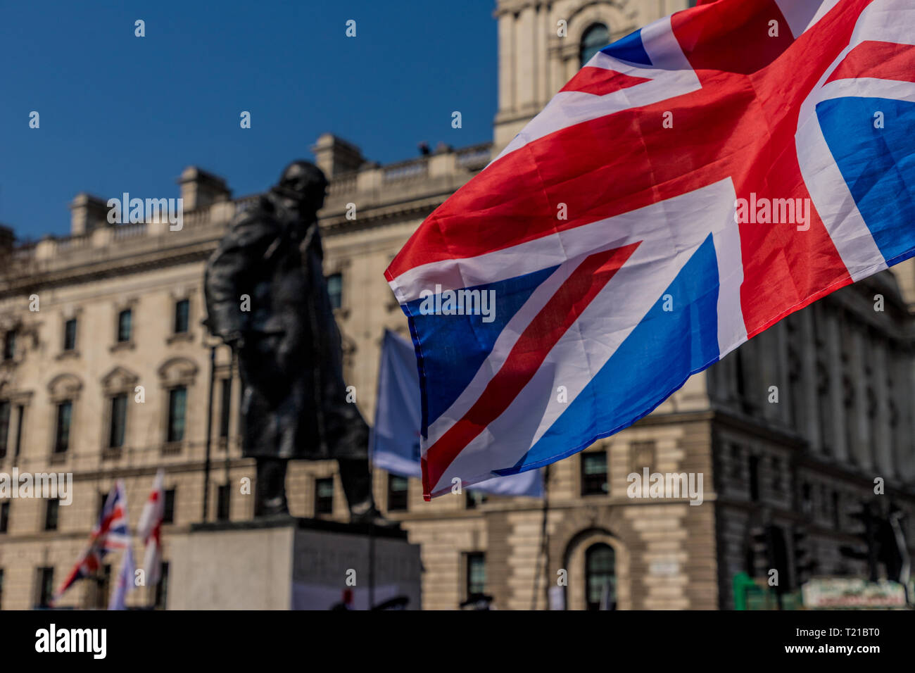 Westminster, London, UK. 29th Mar 2019. The march to leave the EU by Brexit supporters, took place at Parliament Square in Westminster, on Friday 29 March 2019. Credit: chrispictures/Alamy Live News Stock Photo