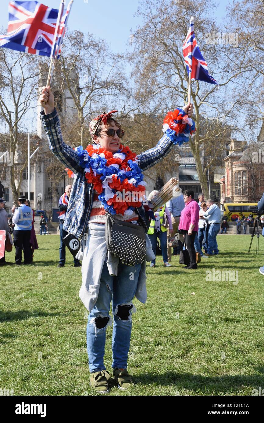 29th Mar 2019. March to Leave, Protesters gathered in Parliament Square on the day that the UK was originally due to leave the European Union, Houses of Parliament, Westminster, London. UK Credit: michael melia/Alamy Live News Stock Photo
