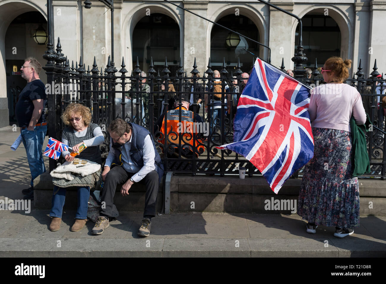 London, UK. 29th Mar, 2019. On the day that the UK was originally scheduled to leave the EU Prime Minister Theresa May also suffered her third vote defeat (for the EU withdrawal agreement), bringing a No Deal Brexit ever closer and Leave Brexiteers protest outside parliament in Westminster, in London, England. Photo by Richard Baker/Alamy Live News. Stock Photo