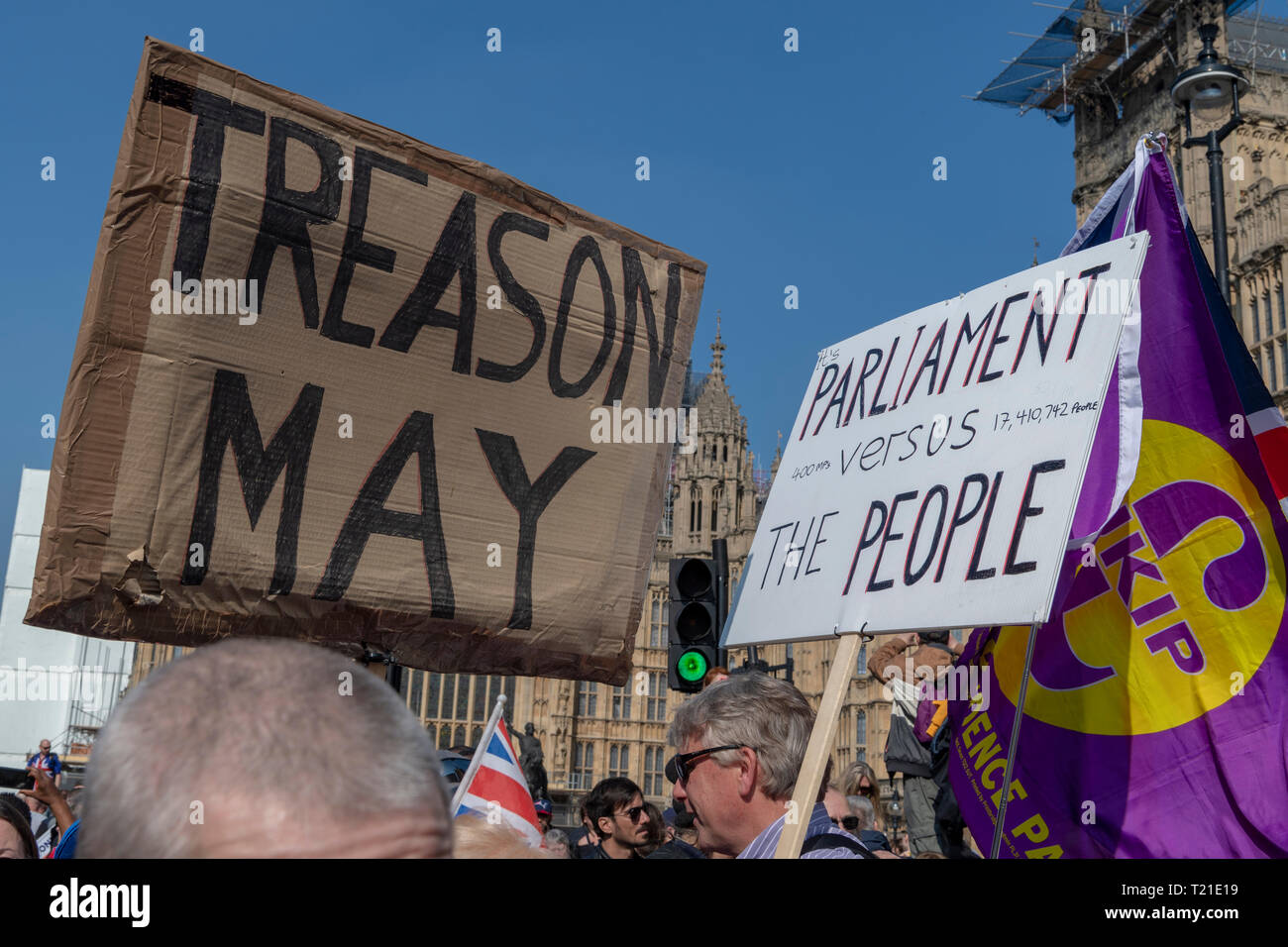 Brexit leave march on London's Parliament Square on 29 March 2019. Stock Photo