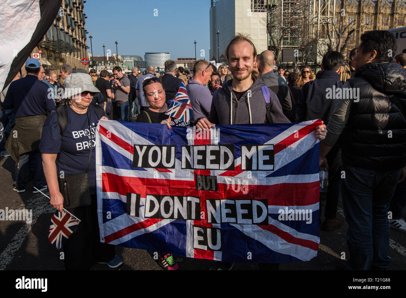 London, UK. 29 March, 2019. Thousands of protesters took to the streets around Parliament for the 'Brexit Betrayal' demonstrations on the day that Britain was supposed to leave the European Union. David Rowe/ Alamy Live News. Stock Photo