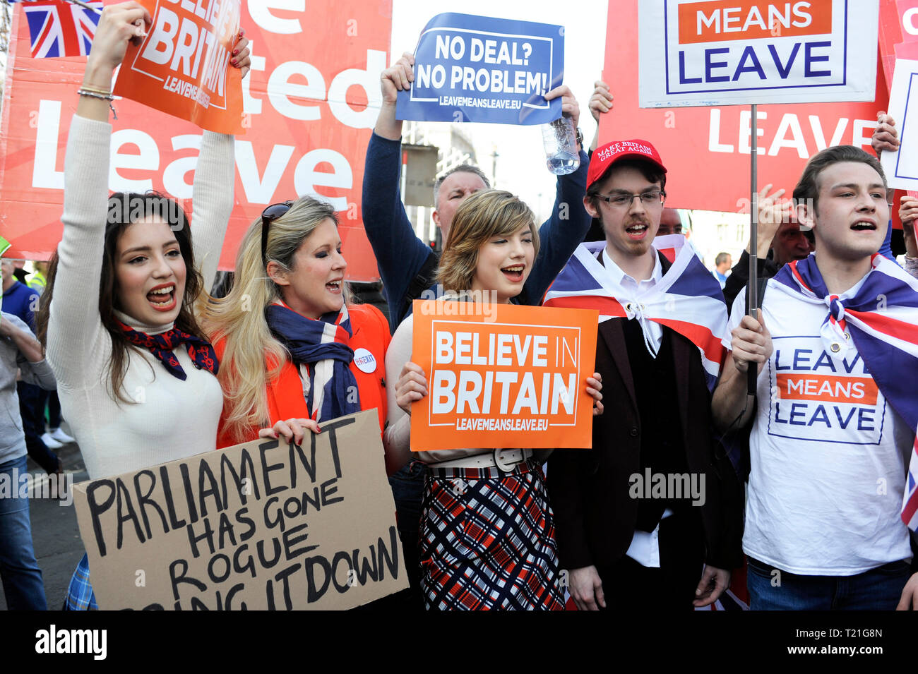 London, UK. 29th Mar, 2019. Owen Reed, Beatrice Grant & Alice Grant. Crowd in Parliament Square as the Prime Minister's latest bid to get a withdrawal agreement through the Commons was lost by 58 votes this afternoon. Credit: JOHNNY ARMSTEAD/Alamy Live News Stock Photo