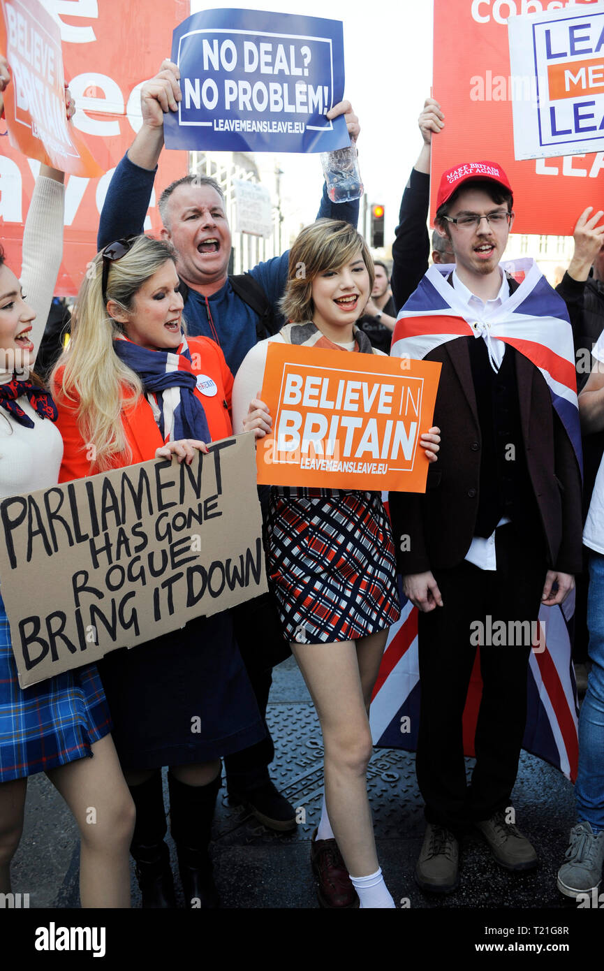 London, UK. 29th Mar, 2019. Owen Reed, Beatrice Grant & Alice Grant. Crowd in Parliament Square as the Prime Minister's latest bid to get a withdrawal agreement through the Commons was lost by 58 votes this afternoon. Credit: JOHNNY ARMSTEAD/Alamy Live News Stock Photo