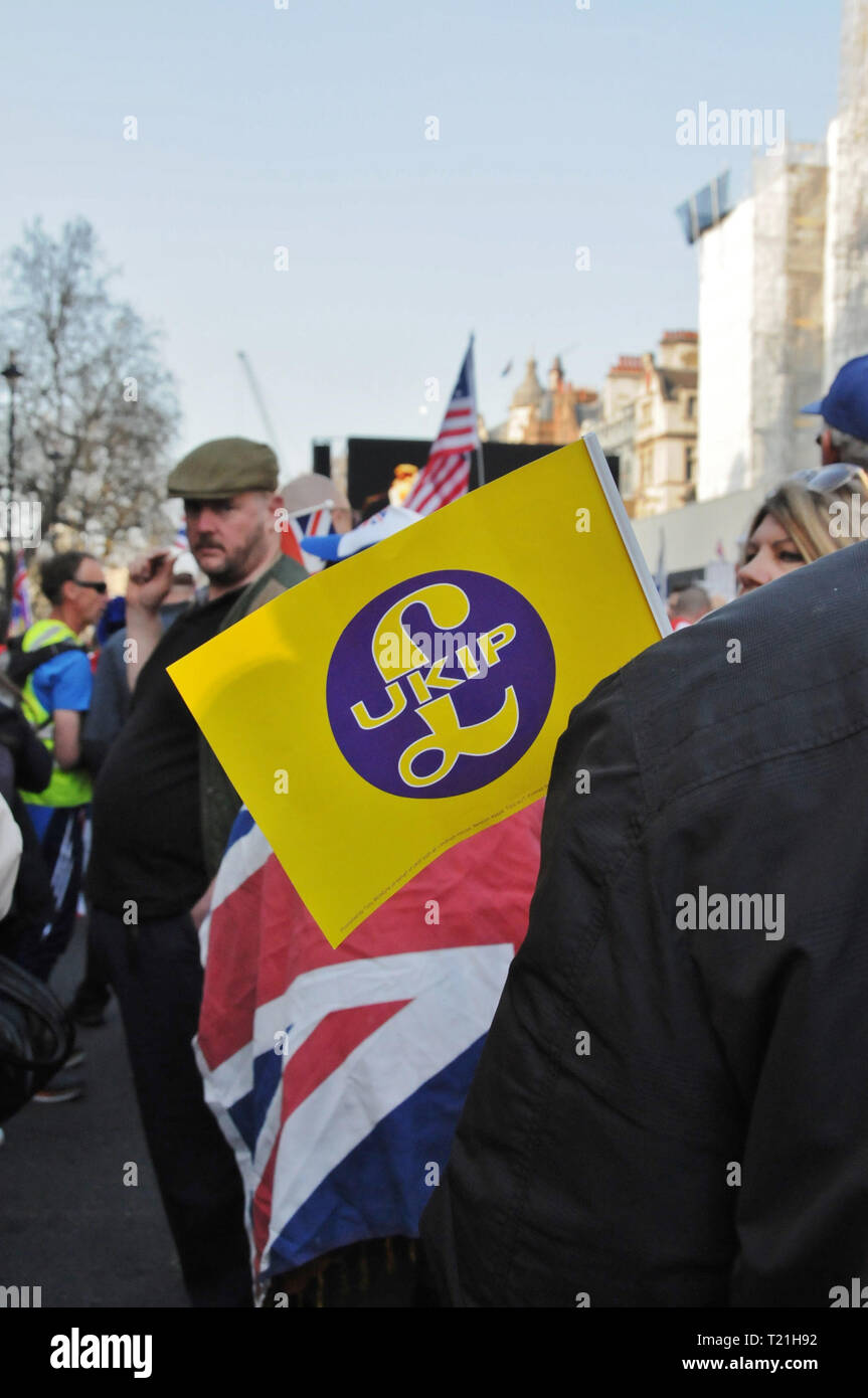 London, UK. 29th Mar, 2019. Brexiteers marched to London's Parliament Square, on the day Britain was meant to leave the EU. Credit: Dario Earl/Alamy Live News Stock Photo