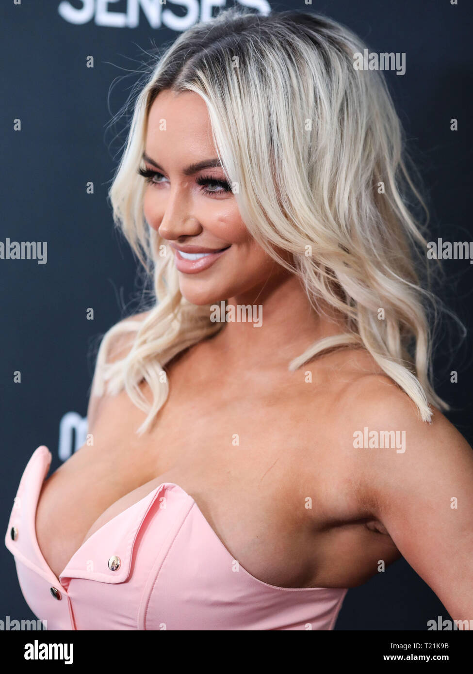 Los Angeles, United States. 29th Mar, 2019. LOS ANGELES, CALIFORNIA, USA -  MARCH 29: Lindsey Pelas arrives at the Matt Sarafa & Jonathan Marc Stein  AutumnWinter 2019 Fashion Show held at 427