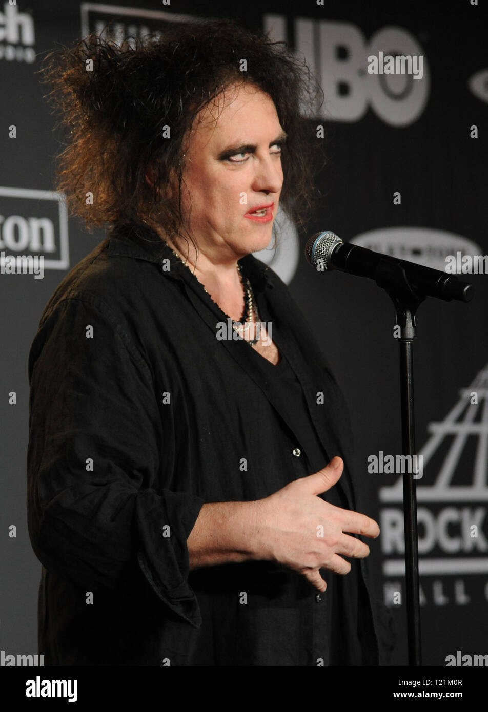 New York, NY, USA. 29th Mar, 2019. Robert Smith of The Cure at the 2019 Rock  N Roll Hall Of Fame Induction Ceremony at the Barclays Center in Brooklyn,  New York City