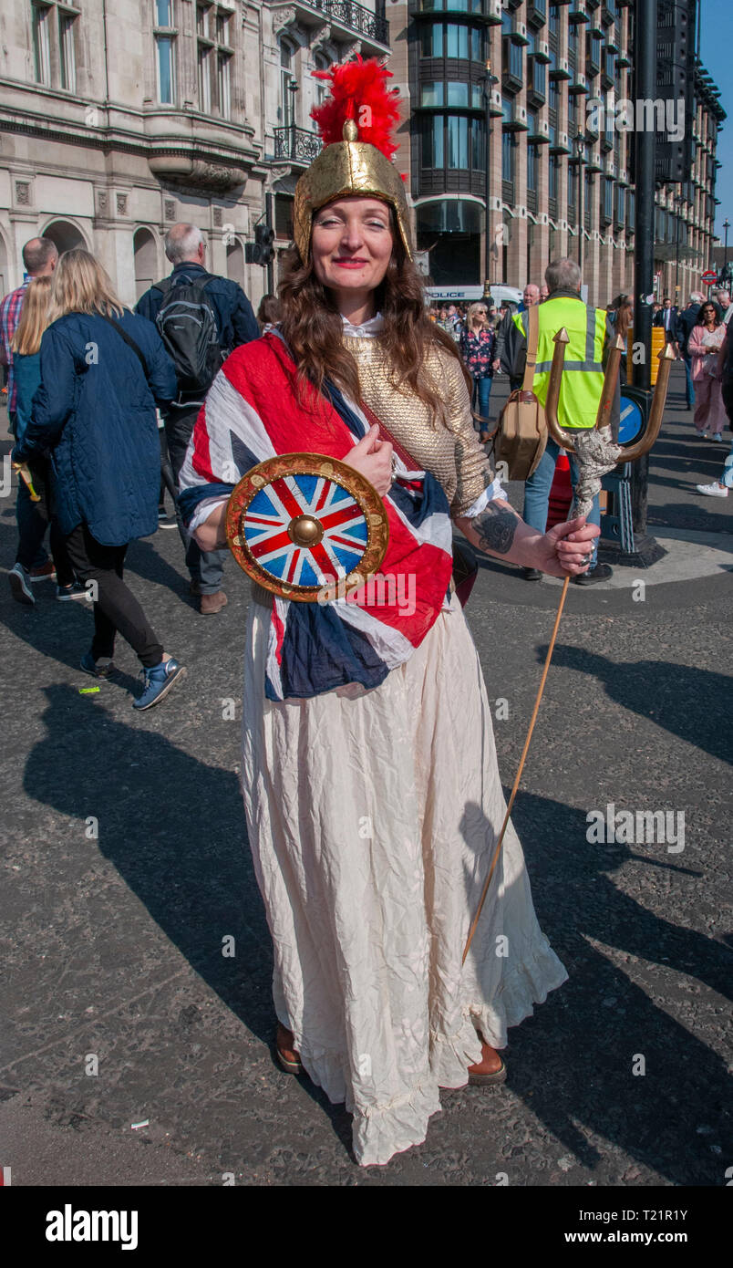 London, UK. 29th Mar, 2019. Pro-Leave supporters attend a rally in Parliament Square on the day that the UK was due to leave the European Union. Pic by Lisa Dawson Rees Credit: Phil Rees/Alamy Live News Stock Photo
