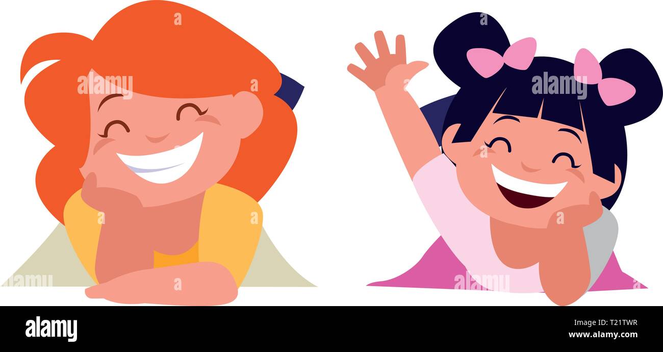 happy little girls characters vector illustration design Stock Vector ...