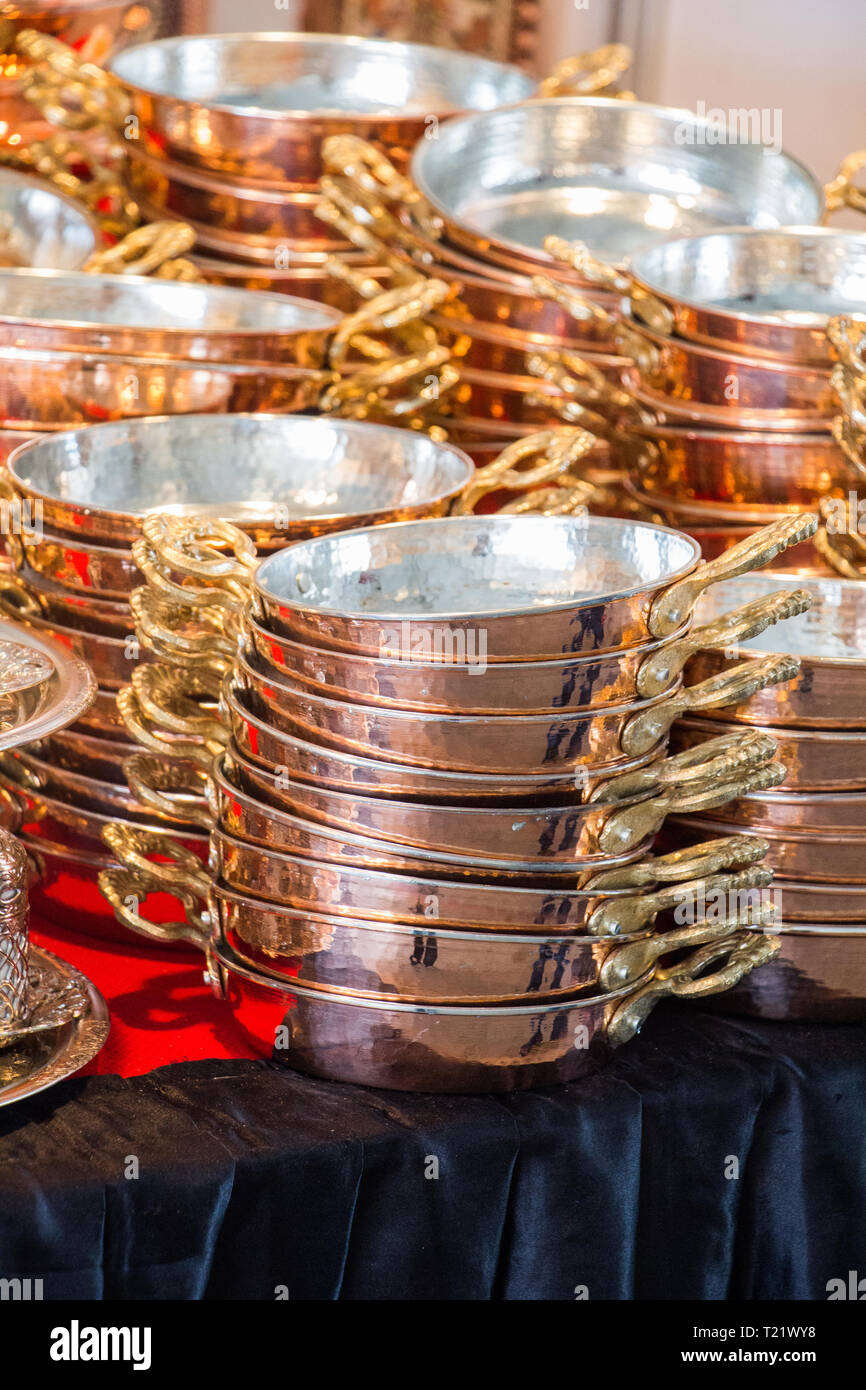 Set of new metal pans as cookware Stock Photo - Alamy