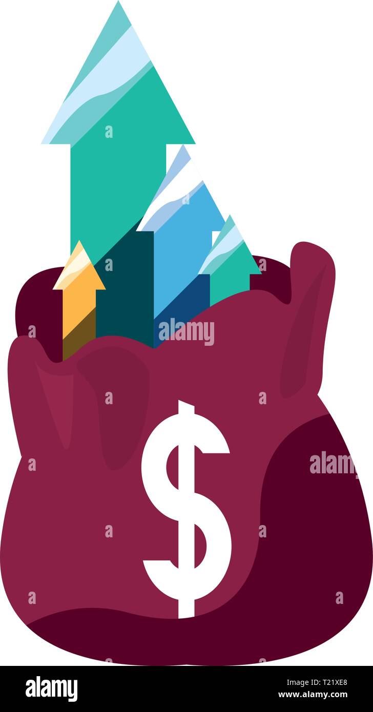 bag money with finance up arrows vector illustration Stock Vector Image ...