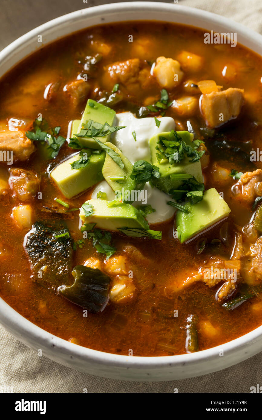 Homemade Mexican Pozole Soup with Chicken and Avocado Stock Photo Alamy