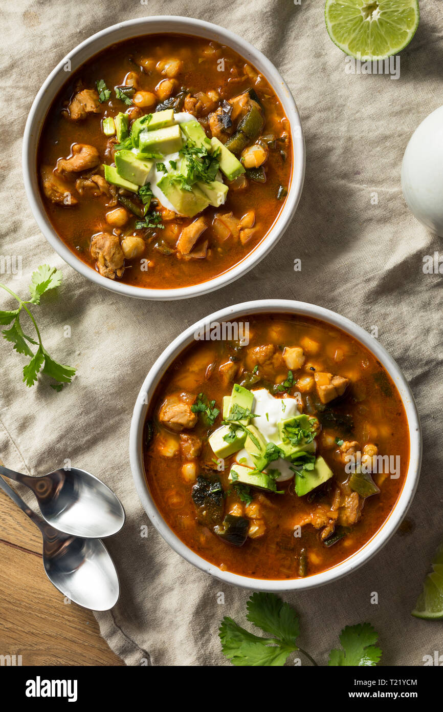 Homemade Mexican Pozole Soup with Chicken and Avocado Stock Photo Alamy