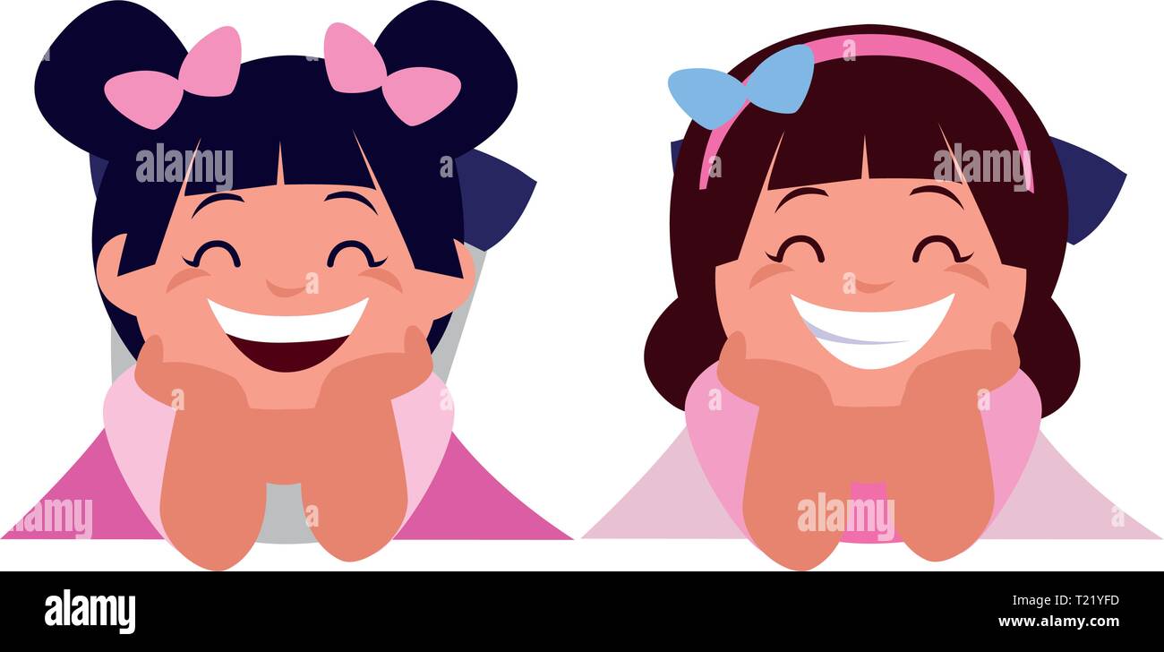 happy little girls characters vector illustration design Stock Vector ...