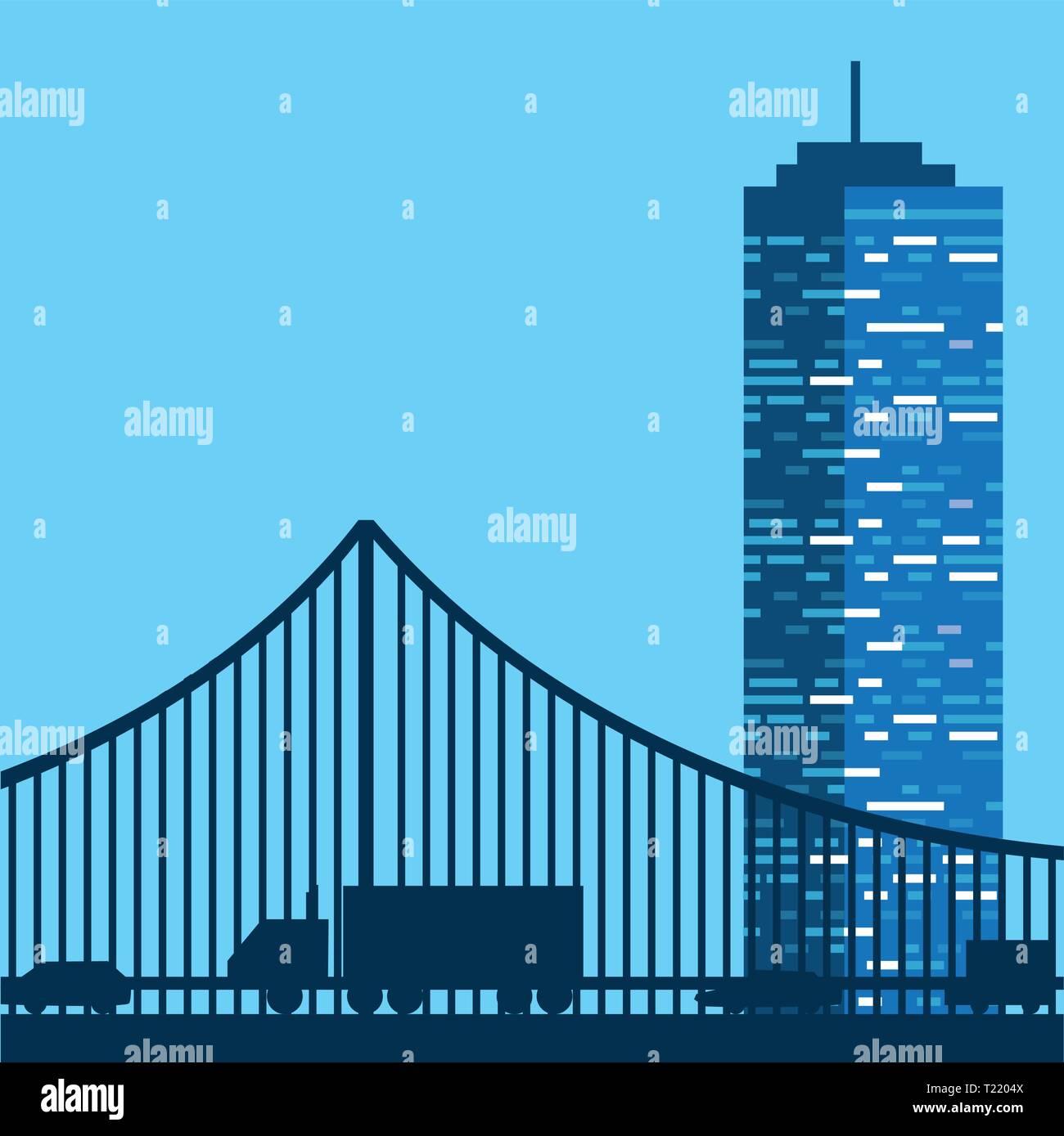 buildings metropolis with bridge cityscape scene vector illustration ...