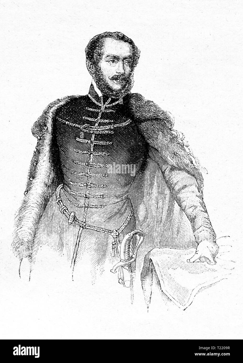 Lajos Kossuth, Hungarian nobleman, lawyer, journalist, painting  by Kurovsky. Digital improved reproduction from Illustrated overview of the life of mankind in the 19th century, 1901 edition, Marx publishing house, St. Petersburg. Stock Photo