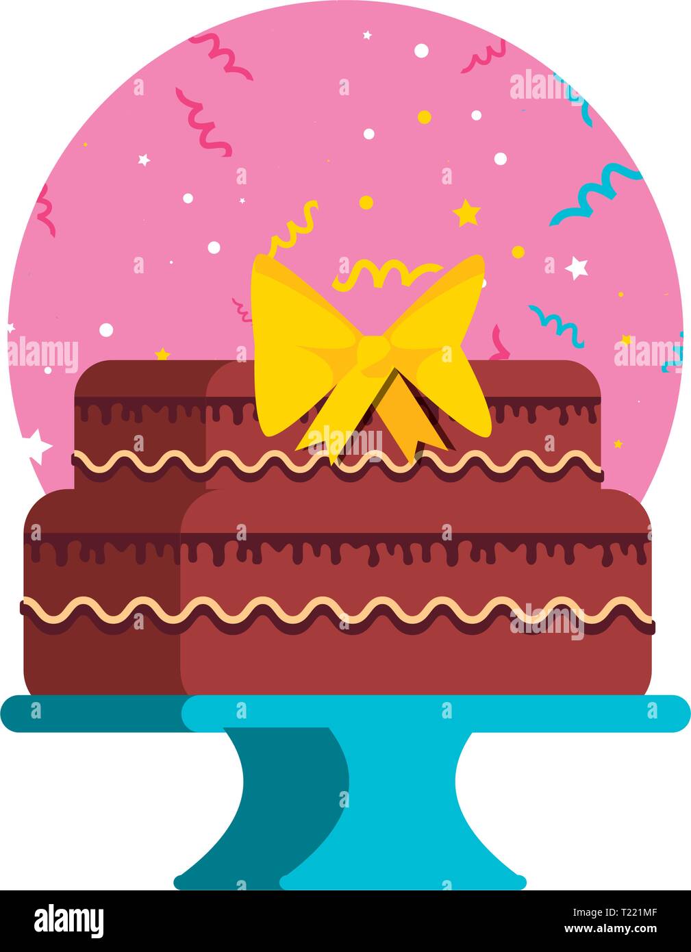sweet cake of birthday with bow vector illustration design Stock Vector ...
