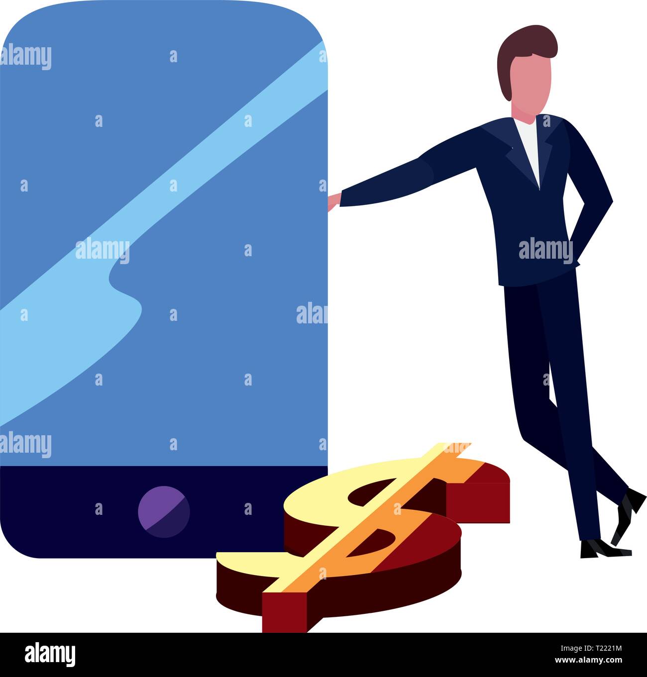 businessman cellphone money dollar bank vector illustration vector ...