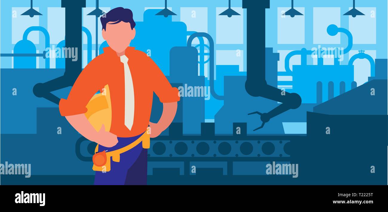 Factory Engineer Vector elegant engineer in factory workplace vector illustration design Stock ...