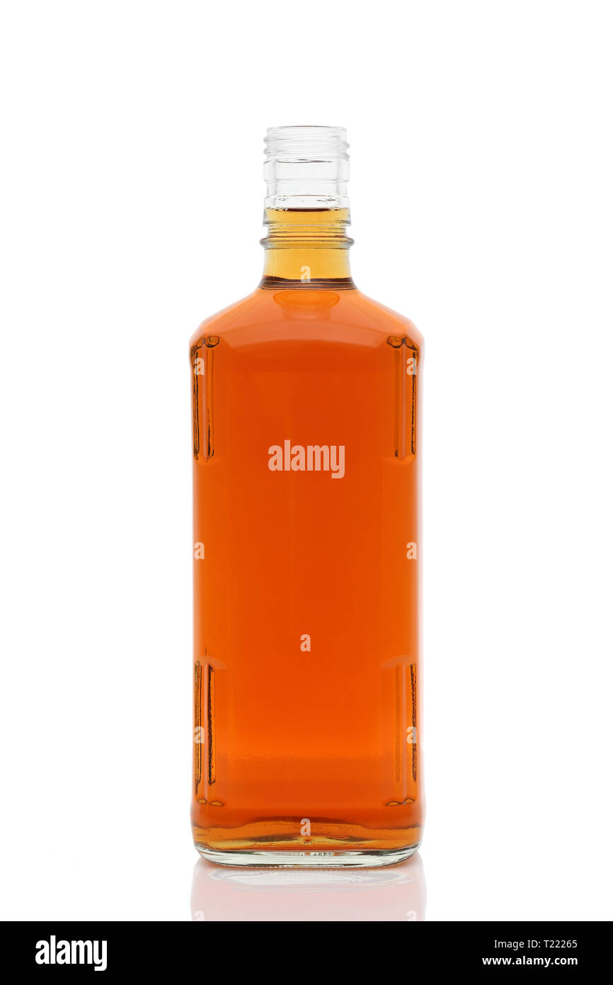Glass bottle of whiskey on a white background Stock Photo Alamy