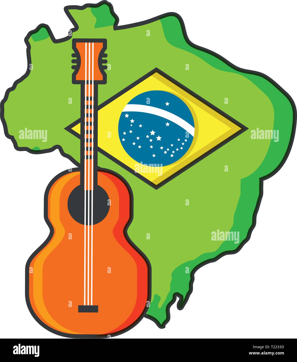 map of brazil with guitar instrument vector illustration design Stock ...