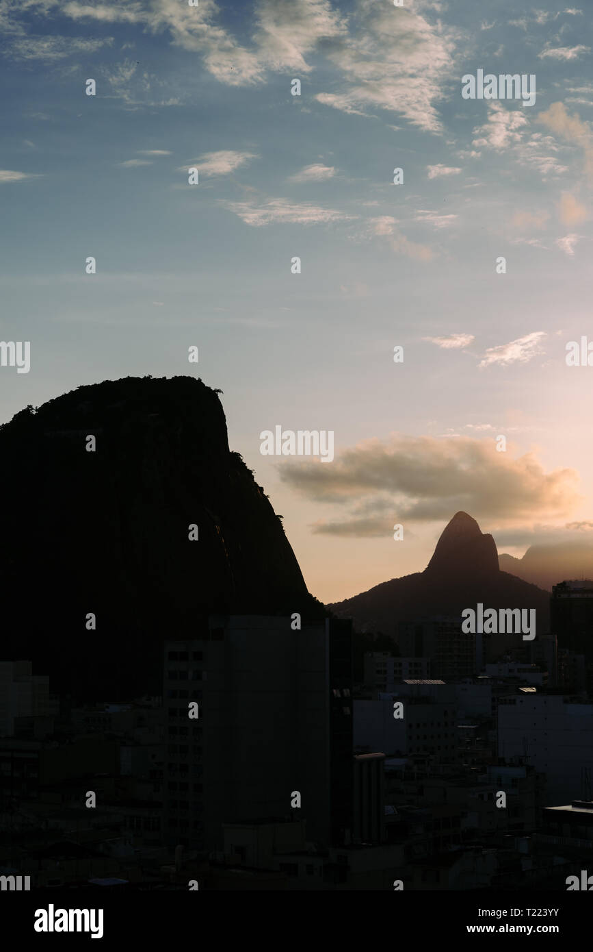 Two Brothers mountain view from Copacabana, Rio de Janeiro, Brazil - fine art style Stock Photo