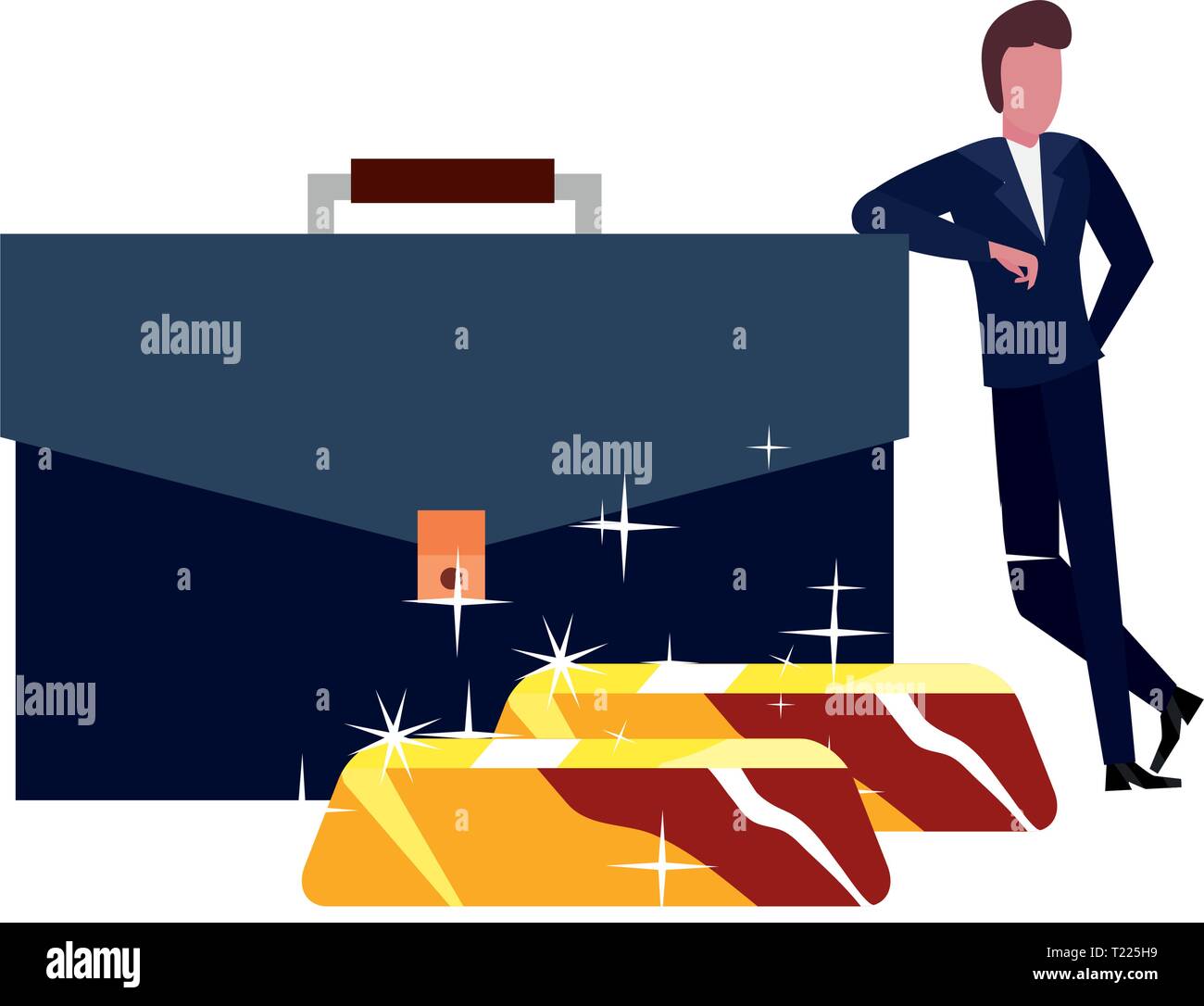 businessman suitcase gold bars bank vector illustration vector ...