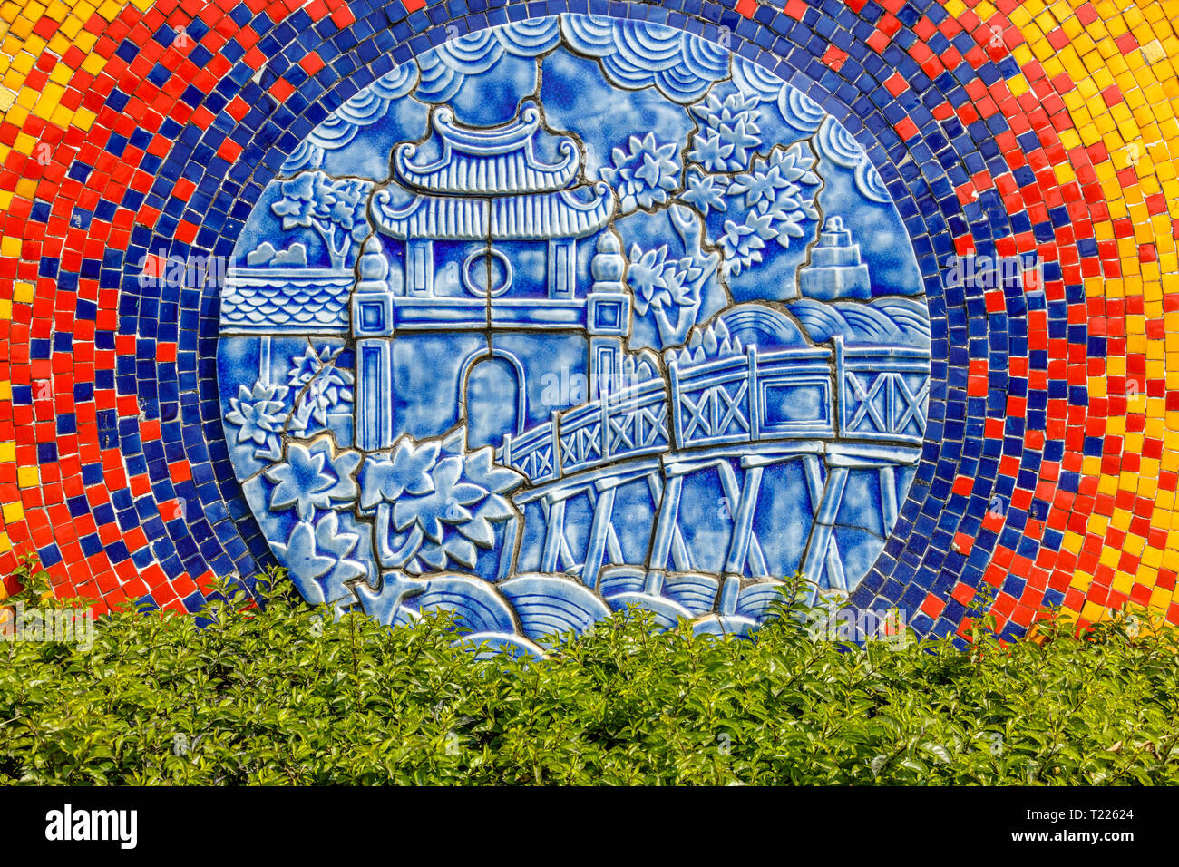 Hanoi Ceramic Mosaic Mural or Hanoi Ceramic Road. Vietnam. Depicting
