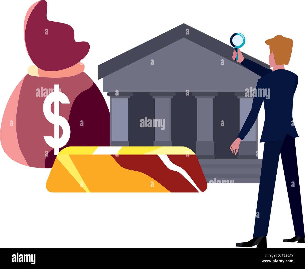 businessman money bank bag and gold bar vector illustration Stock ...