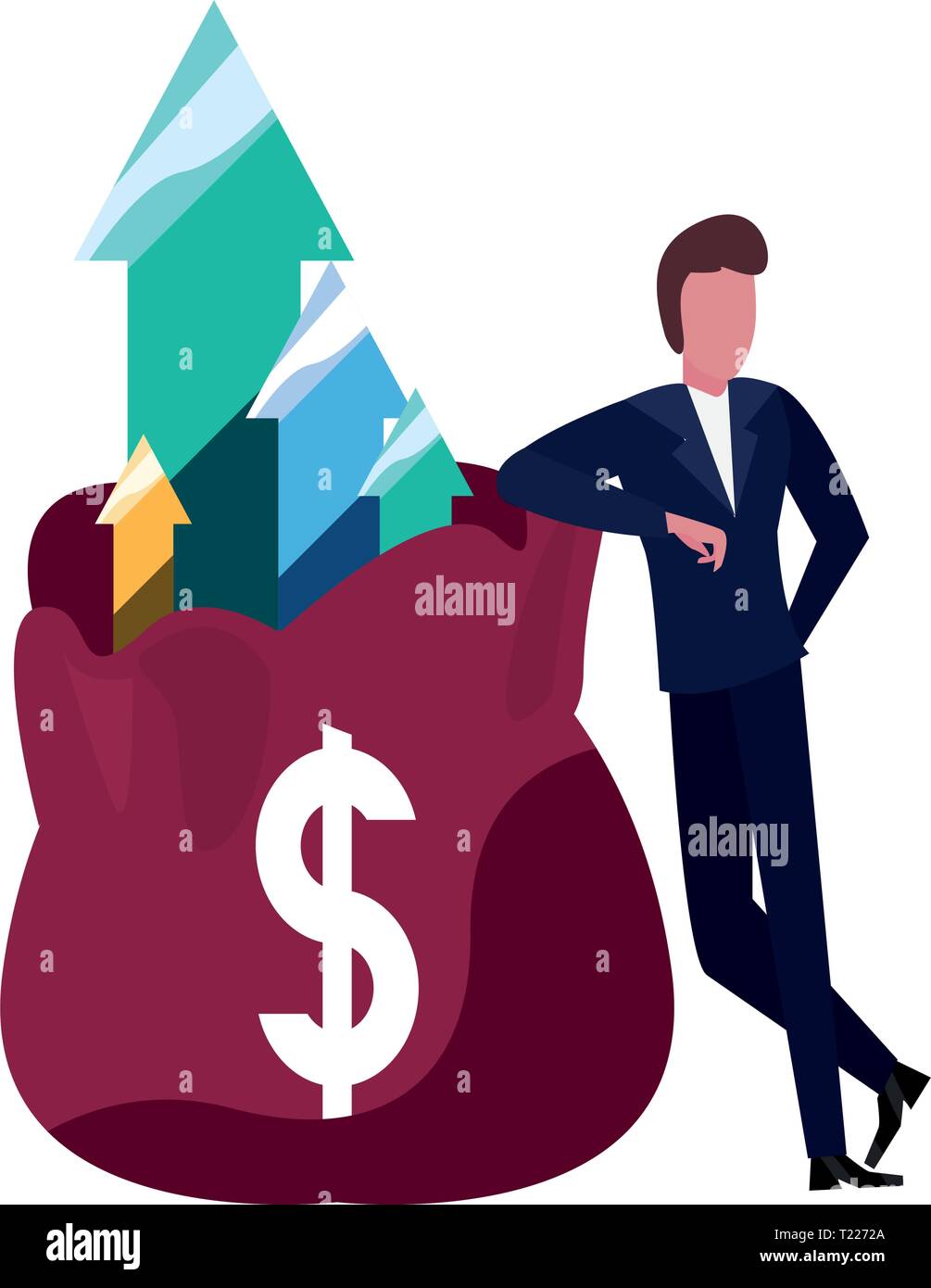 businessman money bag arrows bank vector illustration vector ...