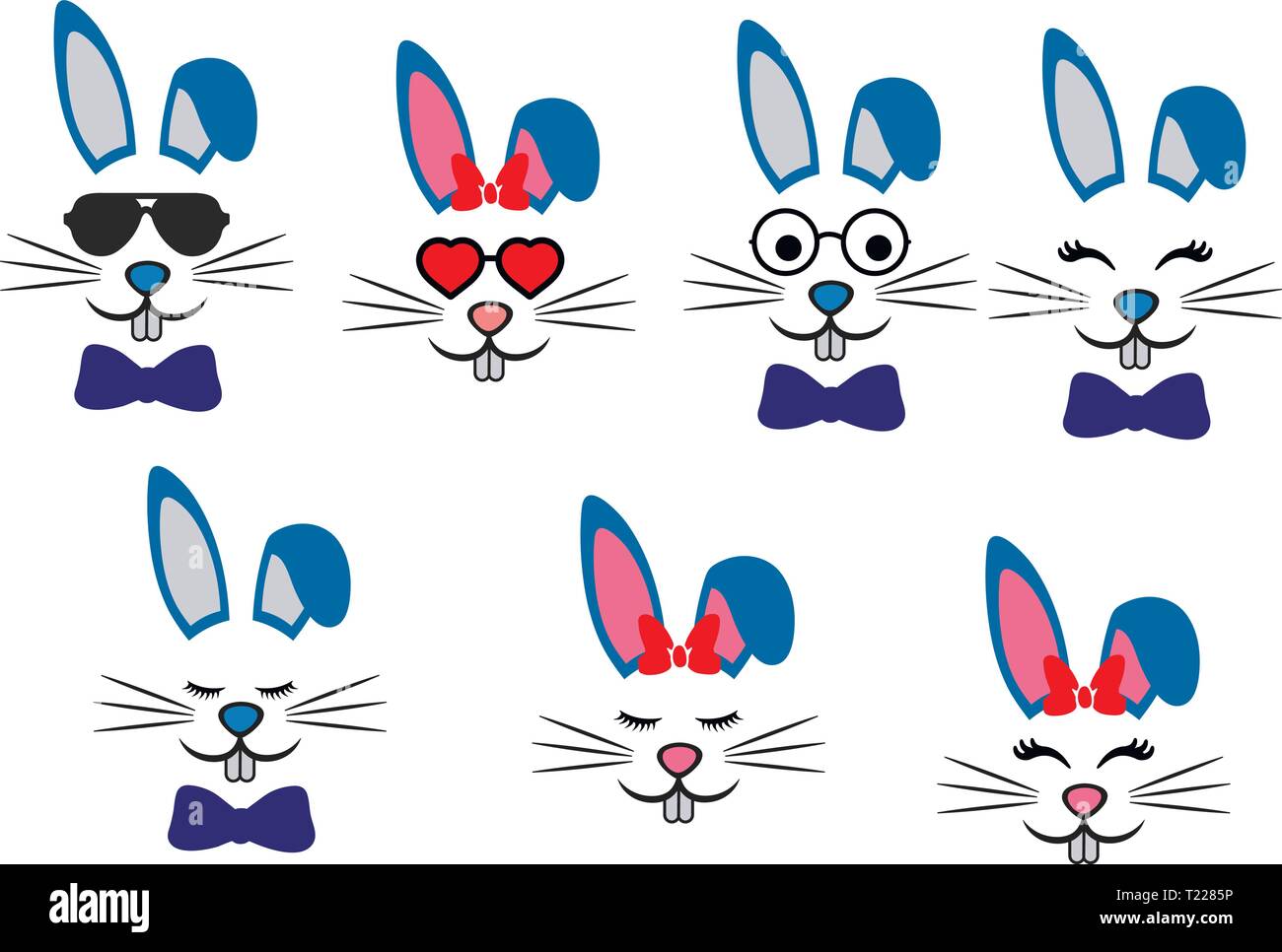 A Collection Of Stylish Bunny Faces Easter Set Stock Vector Image Art Alamy