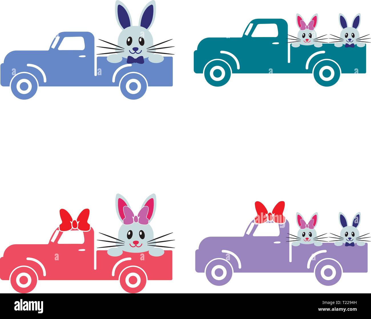 Cute Easter bunny in the truck Stock Vector