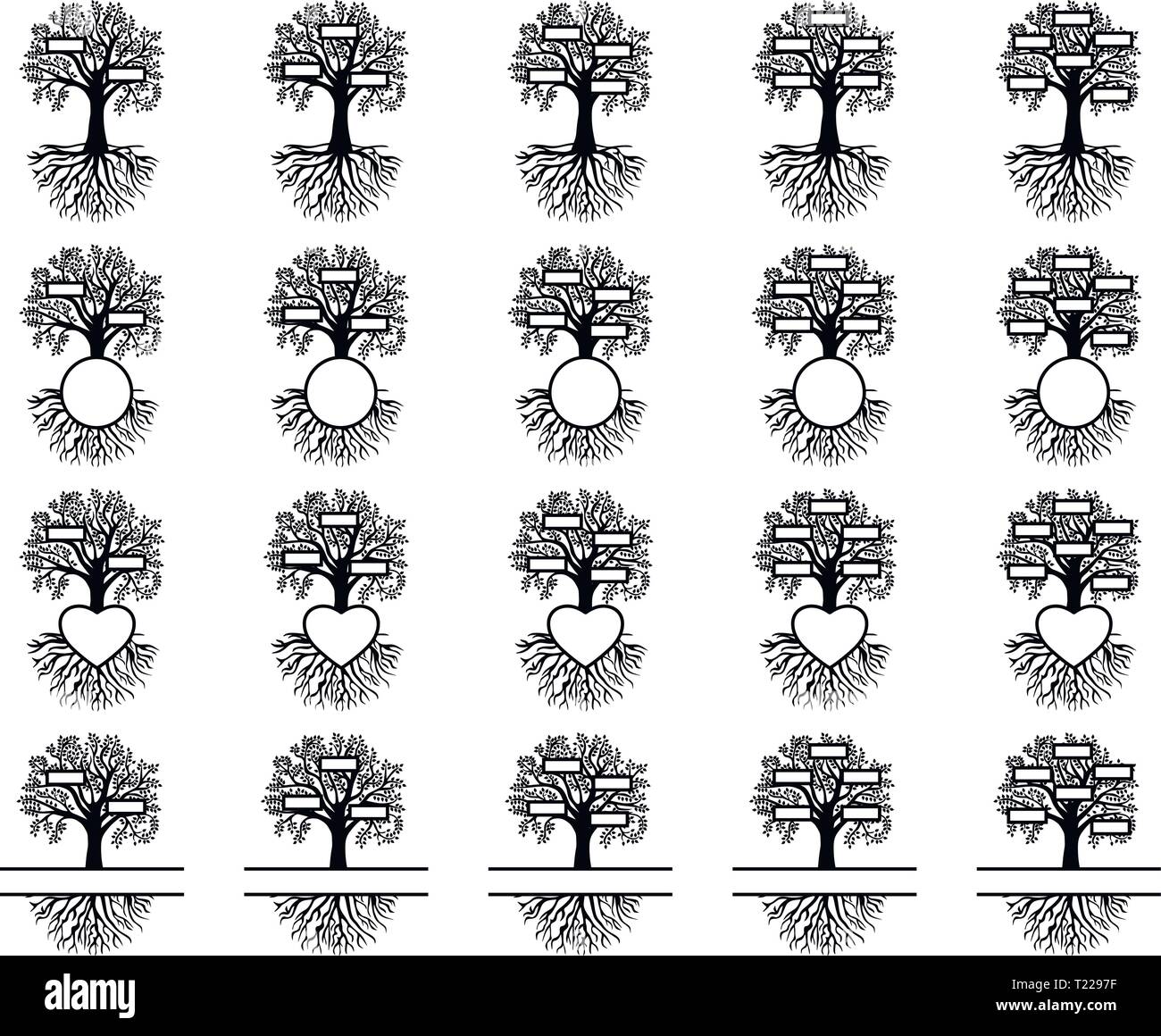 Vector Collection Of Family Tree Silhouettes The Set Includes Split Monograms Stock Vector Image Art Alamy