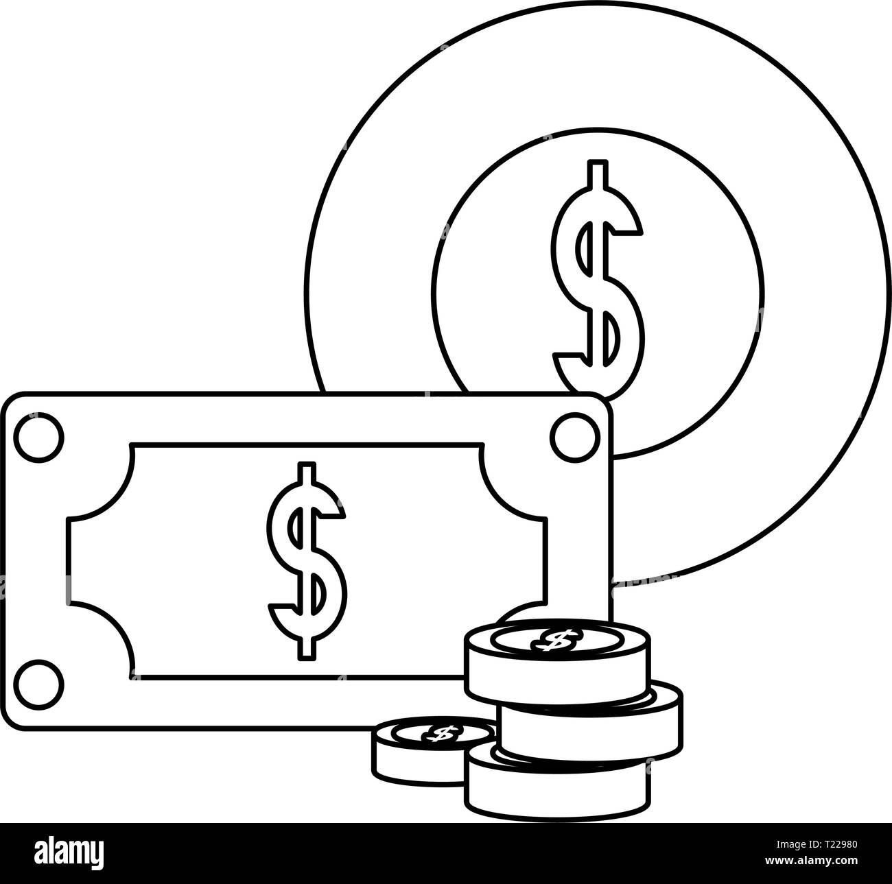 money coins banknote on white background vector illustration Stock ...