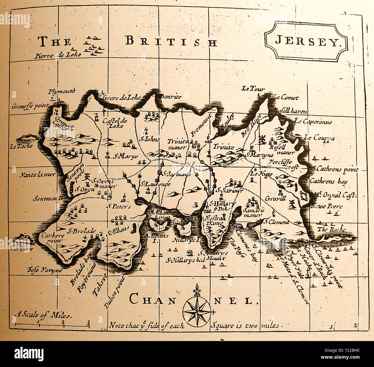 A 1778 map of the island of Jersey, Channel Islands Stock Photo