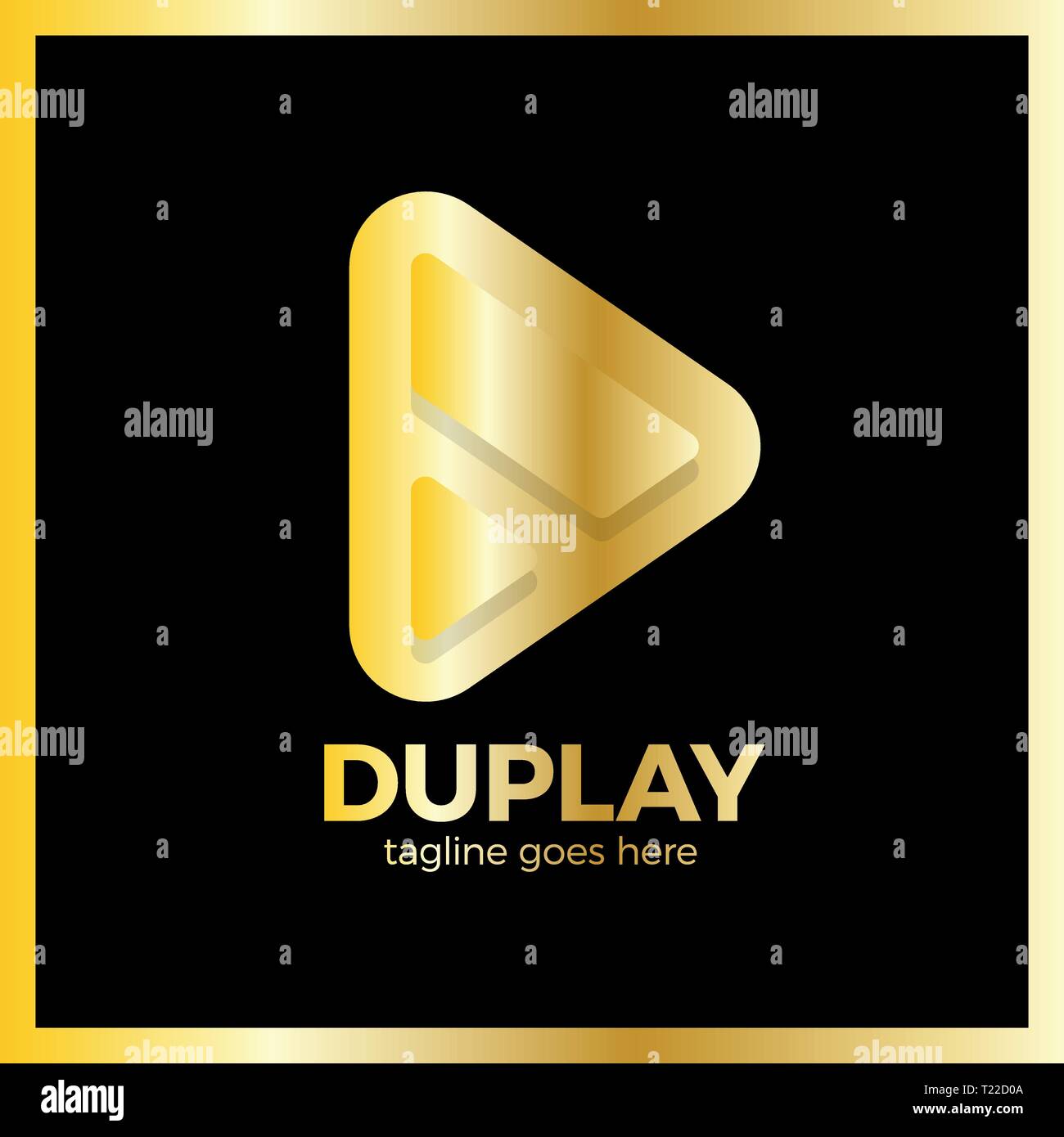Double Triangle Media Play Logo. Luxury, Royal metal Gold Stock Vector