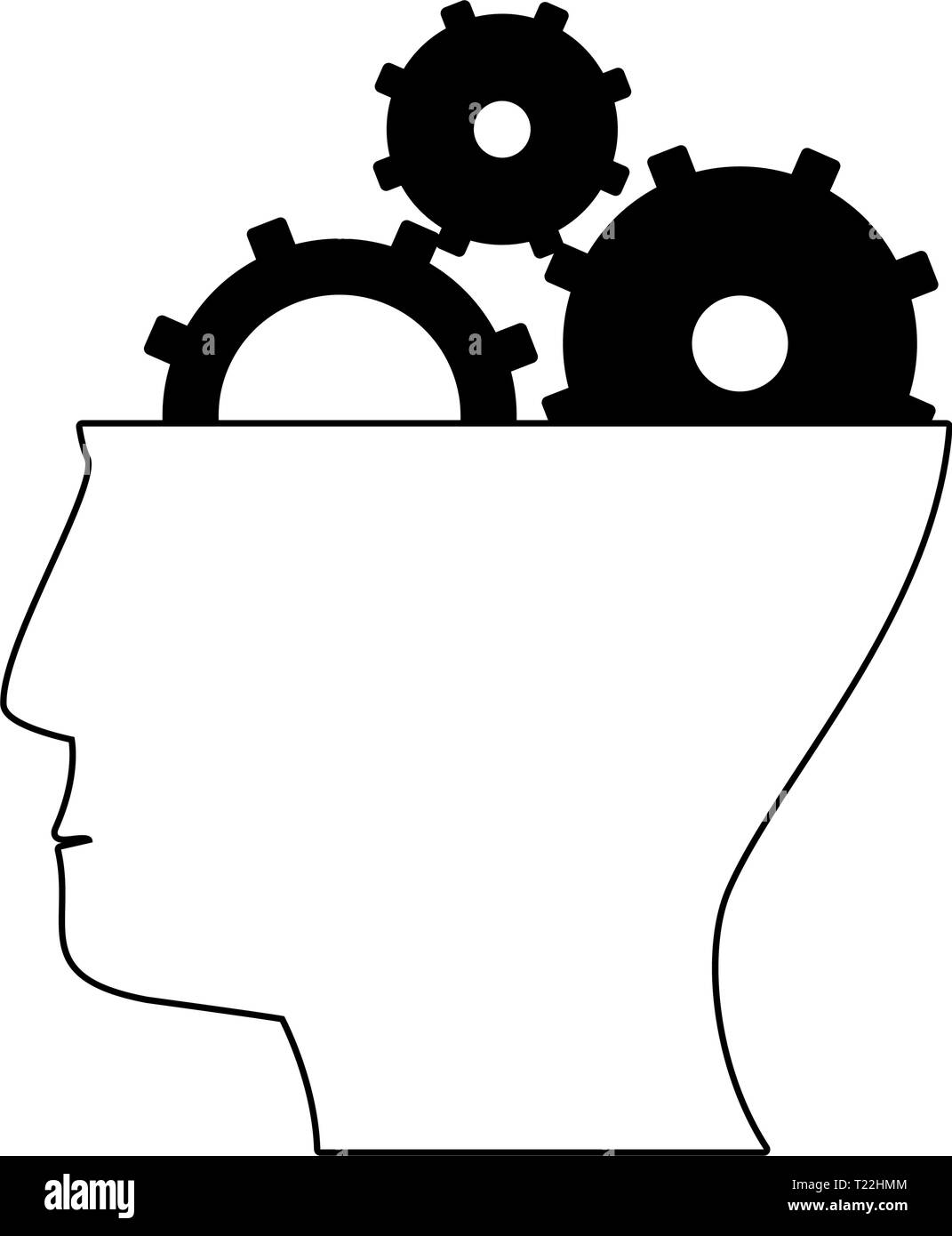 head with gears symbol isolated in black and white Stock Vector Image ...
