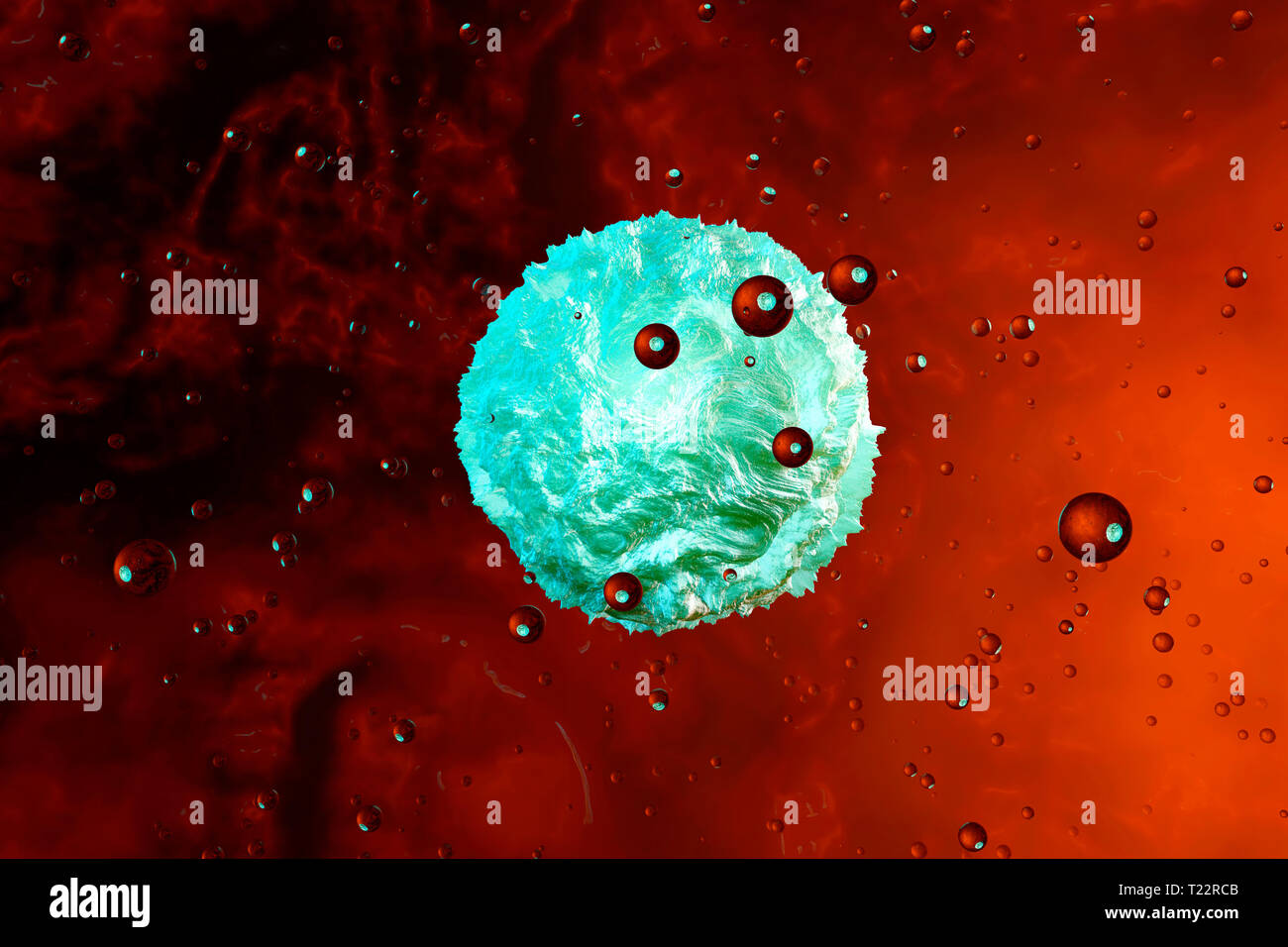 3D rendered Illustration, a deformed cell floating in a living Organism Stock Photo