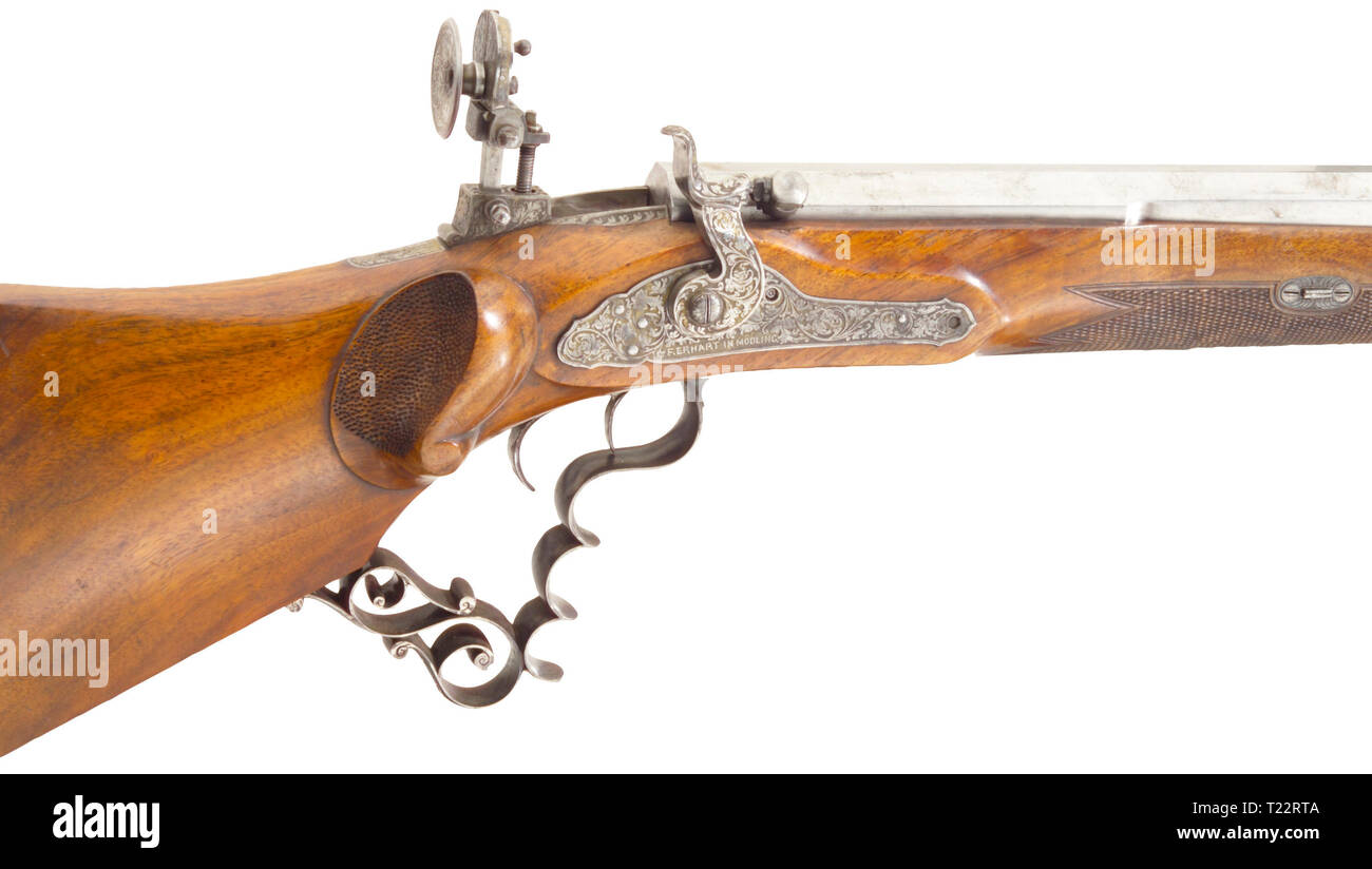 Civil long arms, flintlock and caplock, caplock target rifle, F. Erhart ...