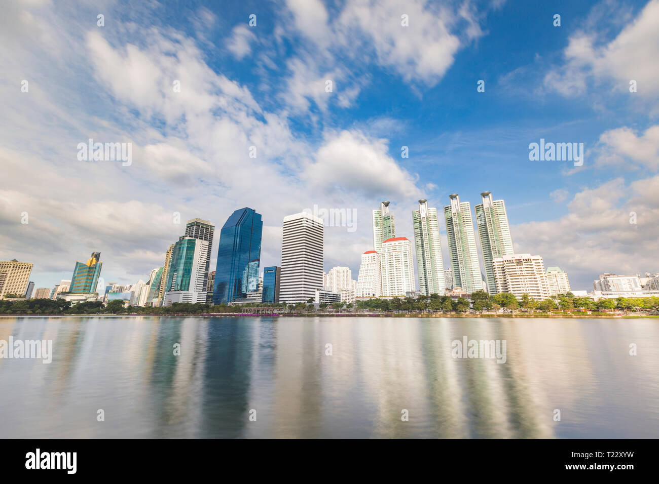 Thailand, Bangkok, modern residential skyscrapers at Chao Phraya river Stock Photo