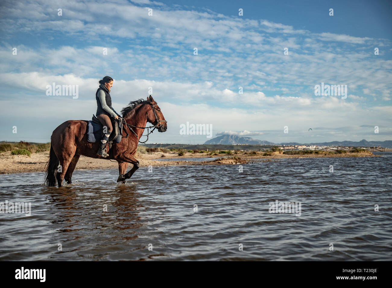 Spain, Tarifa, woman riding horse in the sea Stock Photo Alamy