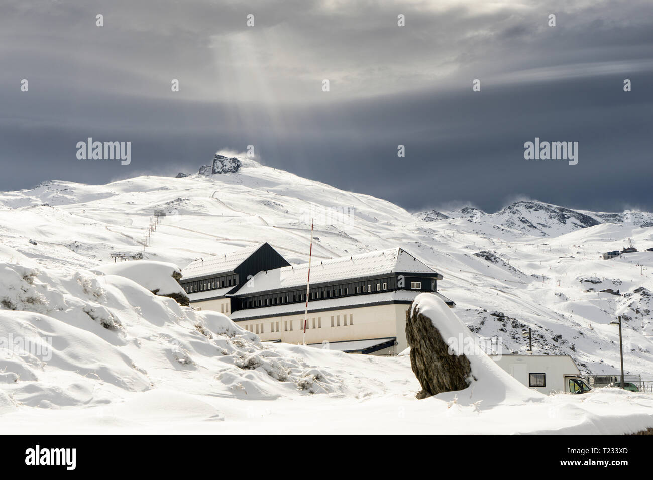 Spain, Andalusia, province of Granada, ski resort of Sierra Nevada in winter Stock Photo