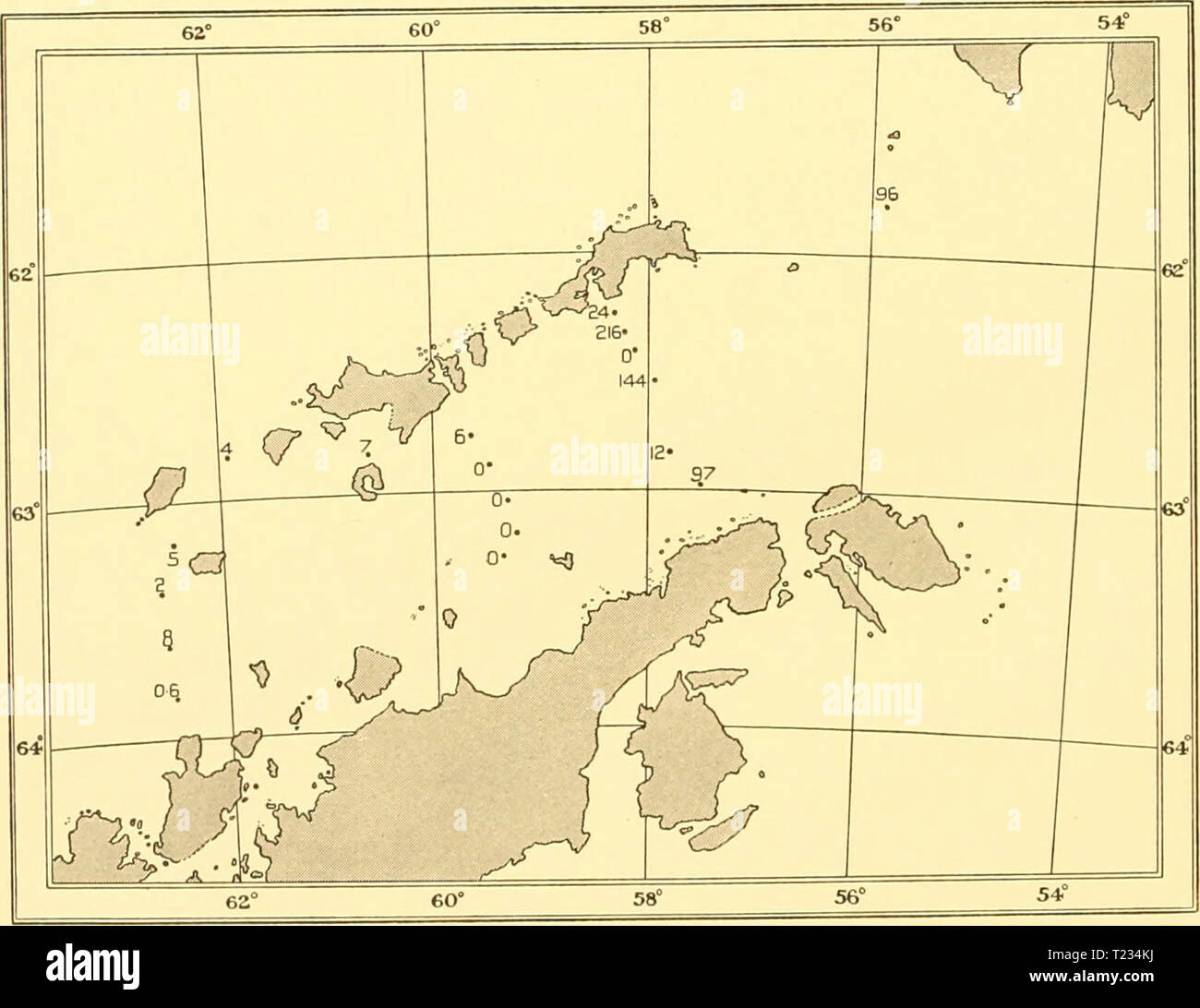 Archive image from page 131 of Discovery reports (1934) Discovery reports  discoveryreports08inst Year: 1934  Fig. 59. The distribution of Rhisosolenia alata f. gracillima in Bransfield Strait, November i I = one thousand. 929.    Fig. 60. The distribution of Biddulphia striata in Bransfield Strait, November 1929. I = one thousand. Stock Photo