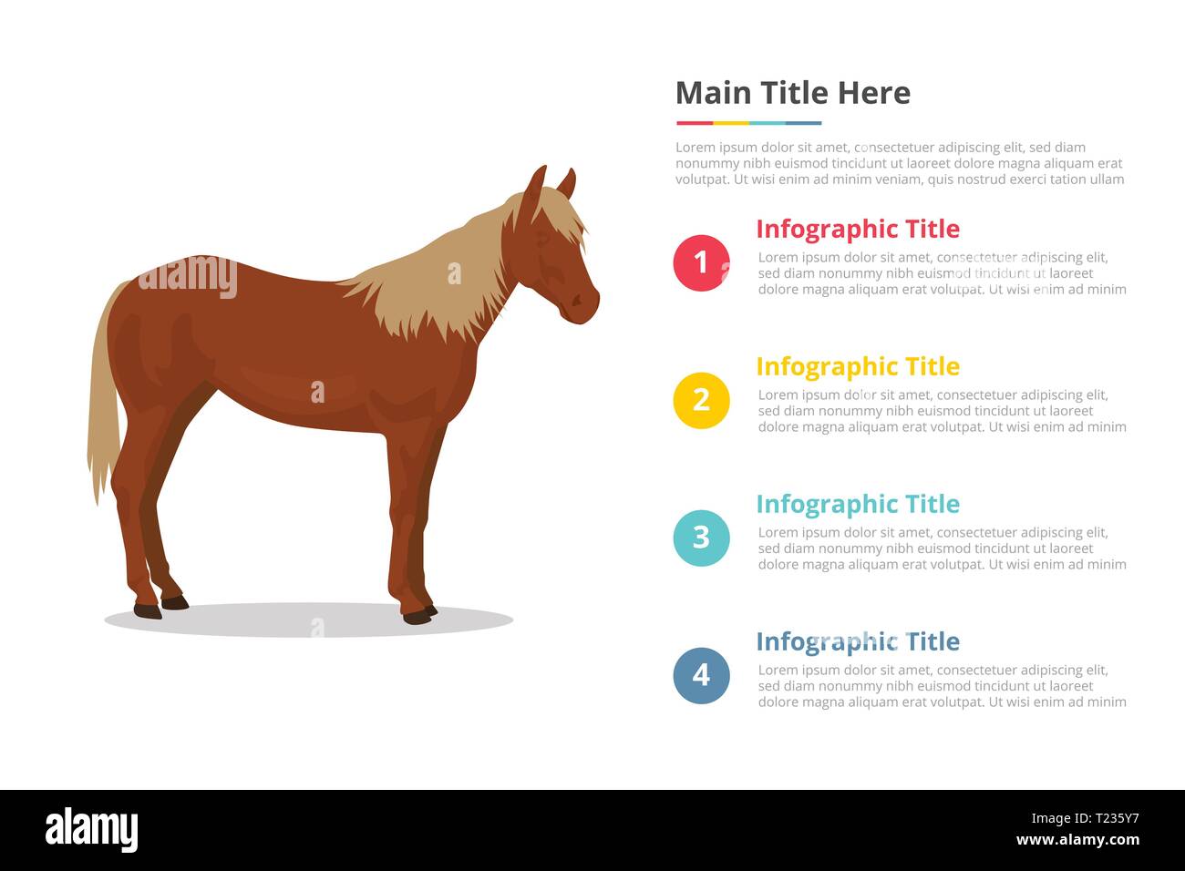 horse infographics template with 4 points of free space text