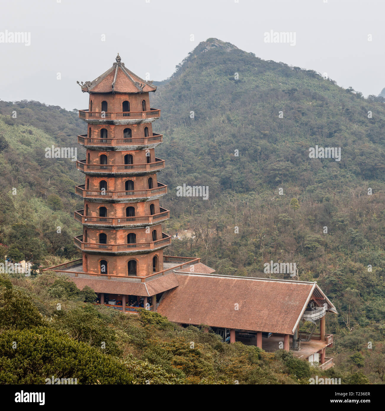 Cable car station in a shape of a pagoda at ancient Buddhist complex at