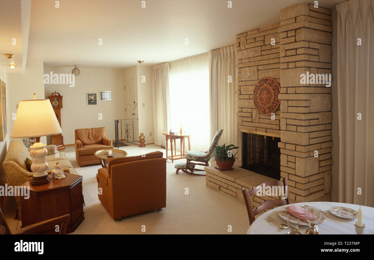 1960s American Living Room Interior Usa Stock Photo